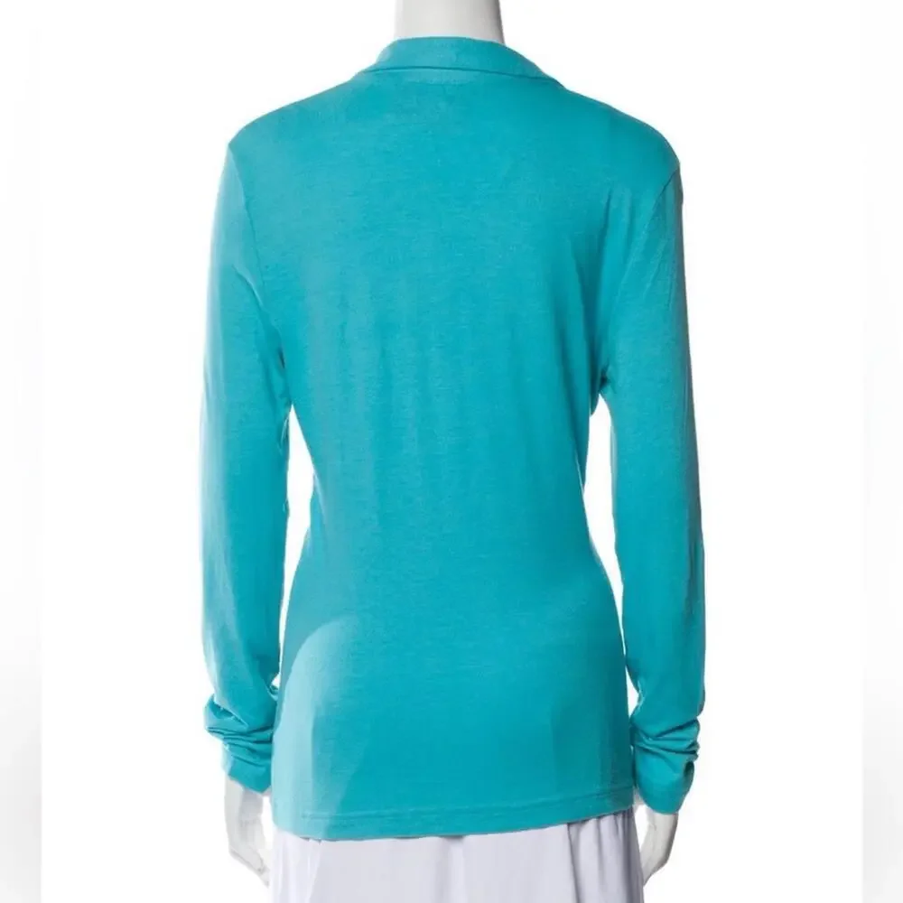 Tory Burch Turquoise Long Sleeve V-Neck Ruffle Blouse